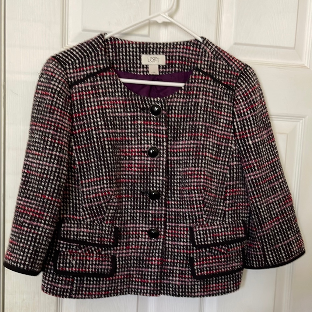 Loft Women's Black And Pink Checkered Blazer